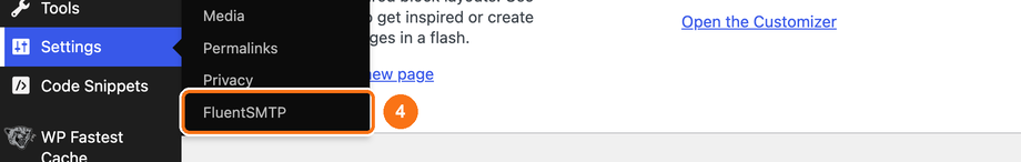 Settings, then FluentSMTP