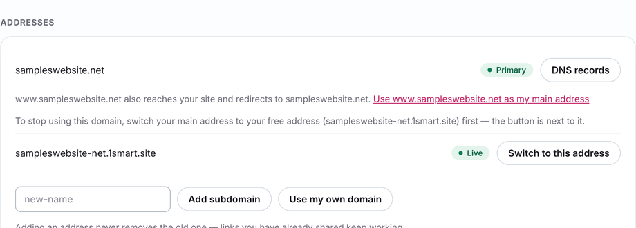 Your domain is now the main address