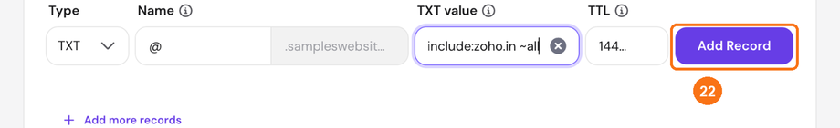 Add Record for the TXT record