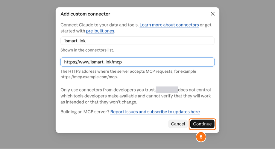 The name and the connector address filled in