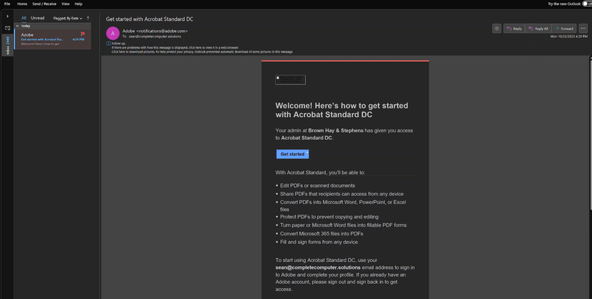 Adobe Account Creation Email