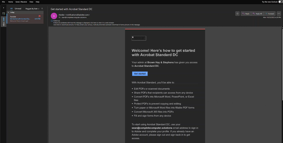 Adobe Account Creation Email