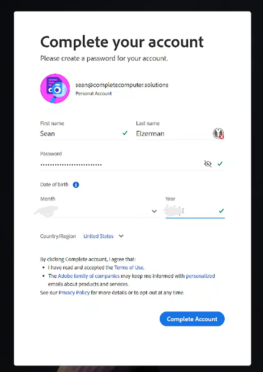 Personal Details Page
