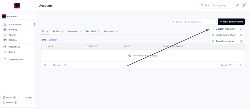 Custom menu link 