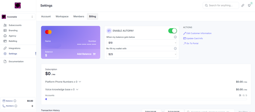 Settings / Billing 
