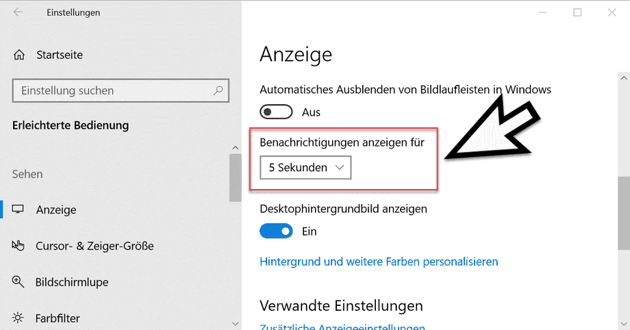 Hilfe bei Benachrichtigungsdauer